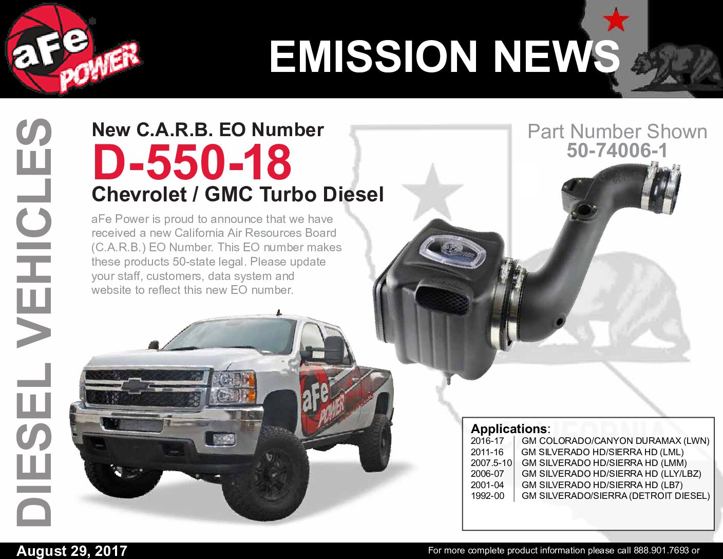 New C.A.R.B. EO Number D-550-18 Chevrolet / GMC Turbo Diesel