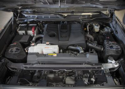 Under-the-hood engine-view of aFe dual intake installed on 2022 Toyota Tundra