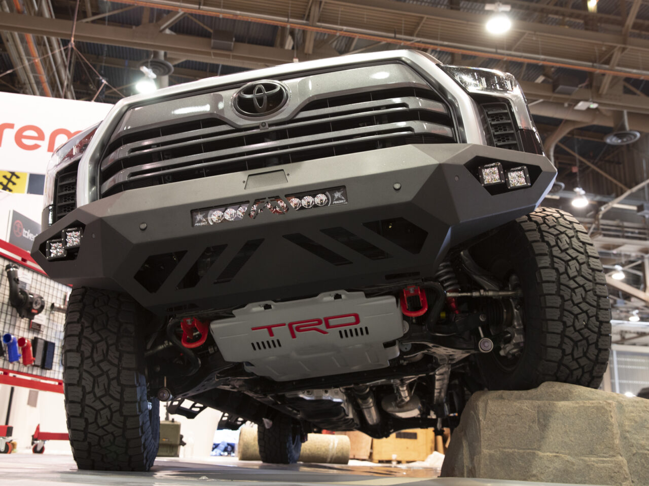 Lower view of Toyota Tundra aftermarket bumper at car show