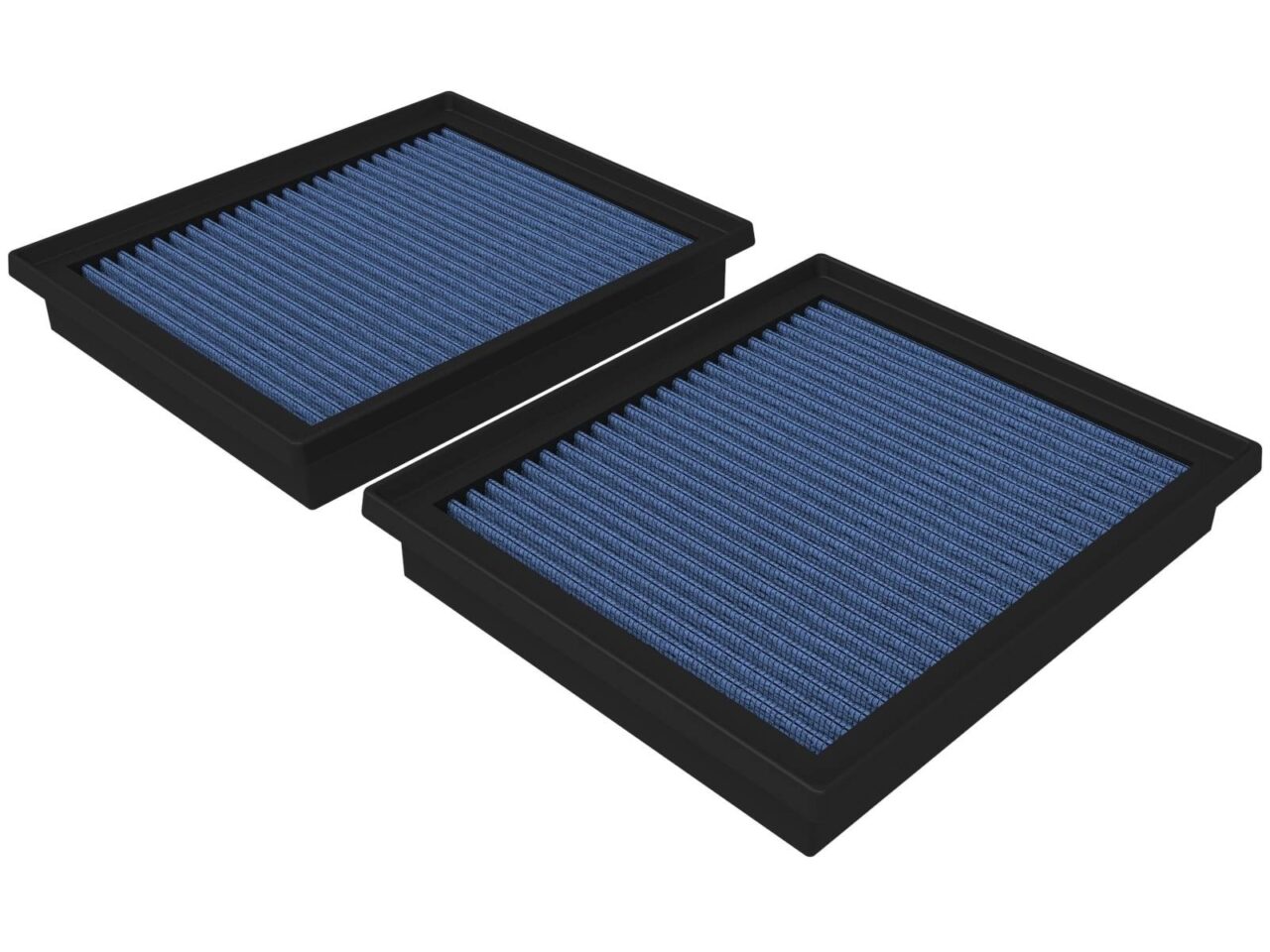 Dual blue oiled aftermarket flat panel replacement filters for Toyota Tundra on white background