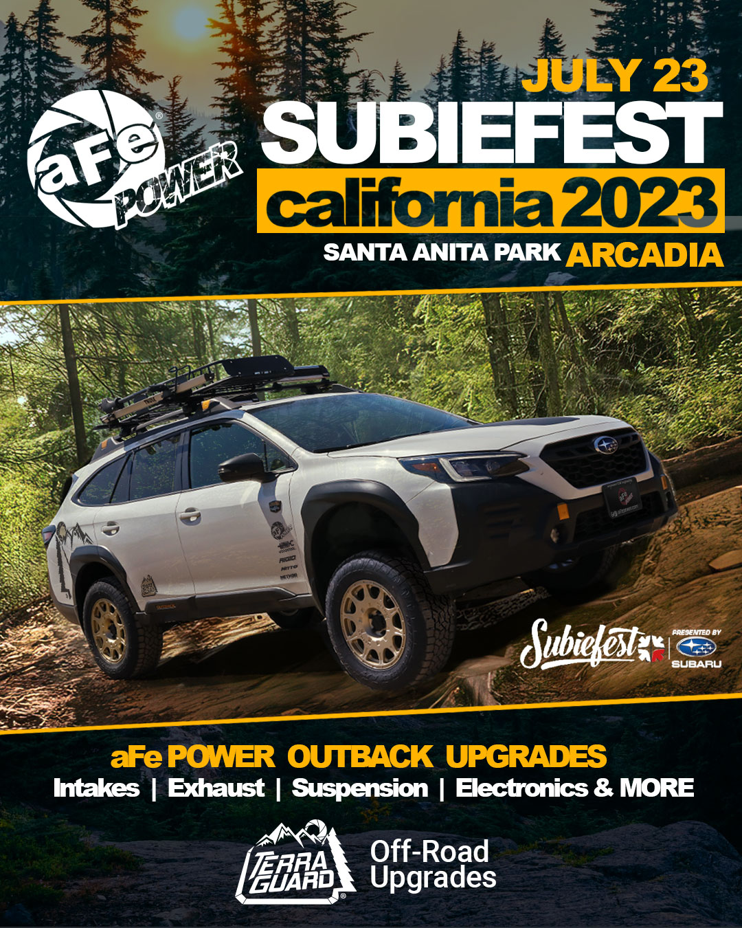 White Outback Wilderness with aFe POWER Terra Guard gear for Subiefest