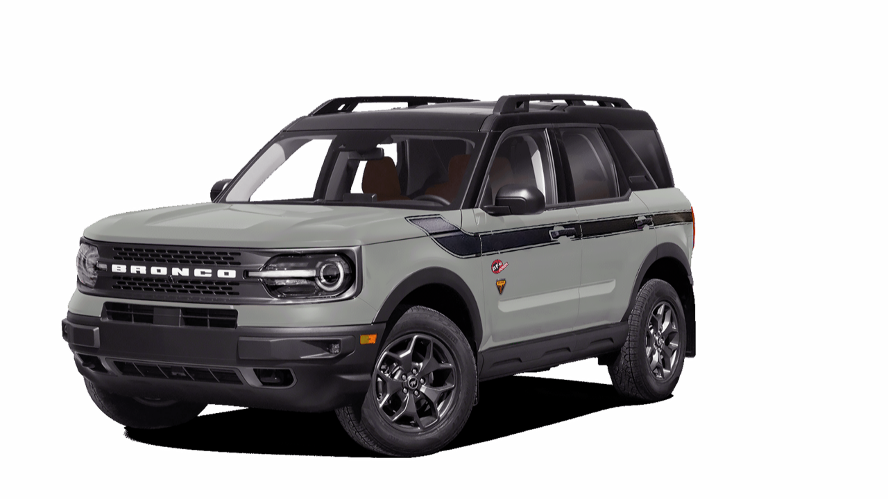 Khaki Colored 2021 and 2022 Ford Bronco Sport on white background