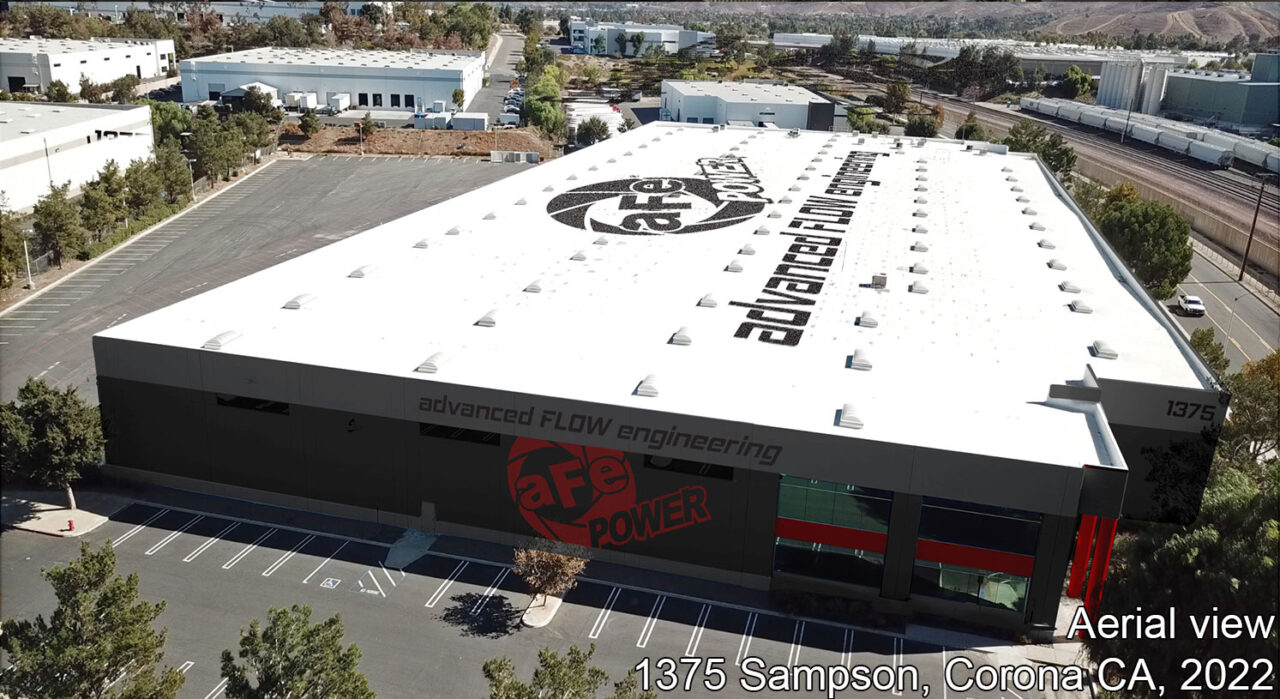 Aerial view of 127,000 sqft aFe POWER new big commercial warehouse building 1375 Sampson in Corona, California