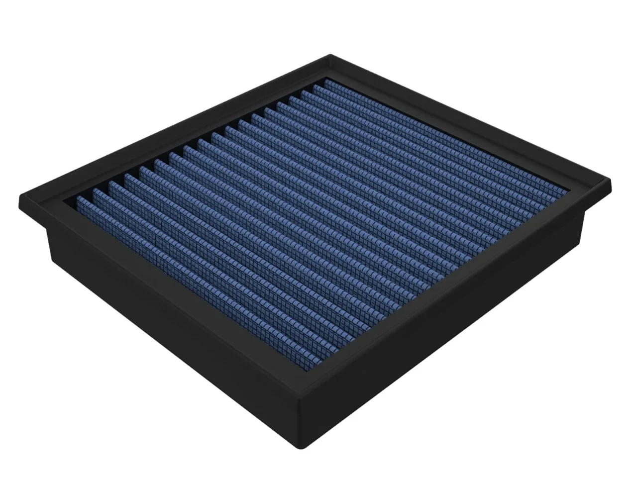 Diagram of five layers of cotton media on blue oil aFe Pro 5R air filter on black background