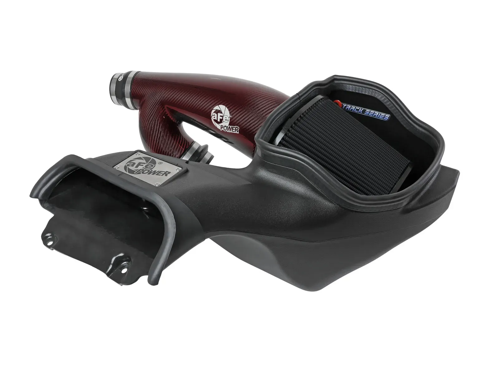afe Track Series Red Kevlar Carbon Fiber Cold Air Intake with Black Pro 5R Filter for F-150 3.5 EcoBoost or Gen 3 Raptor on white background