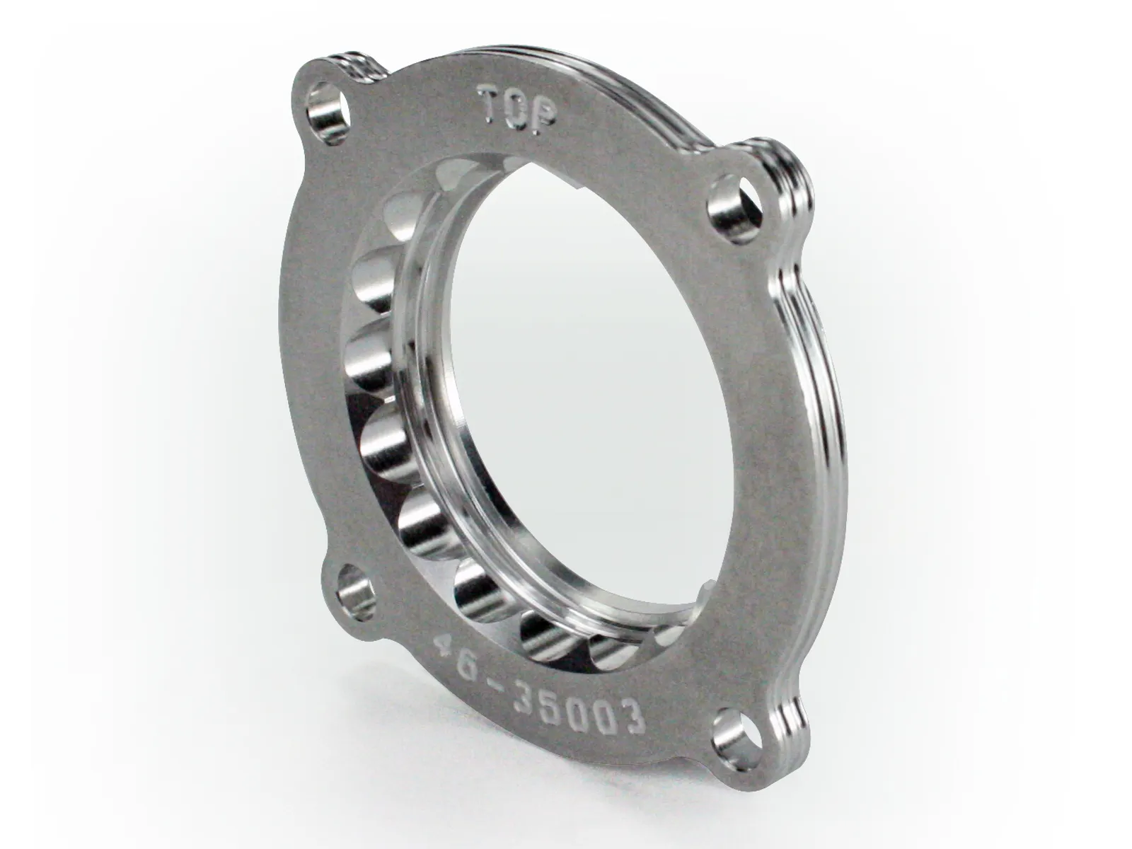 aFe aluminum throttle body spacer for V6 3.6L MOPAR Dodge, and Jeep engines on white background