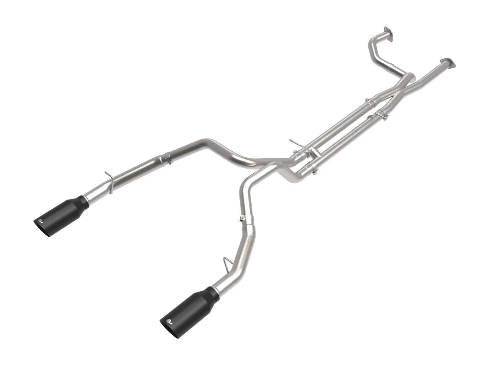 aFe RAM TRX Cat-Back Exhaust with black tips on white background
