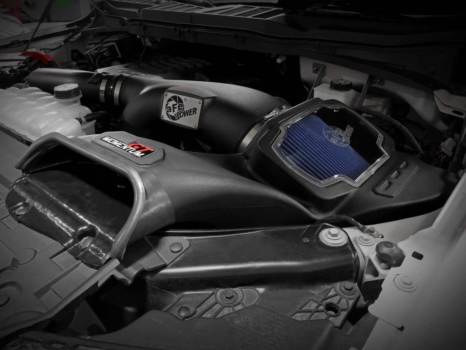 Sealed Momentum GT Intake with blue filter and clear sightglass window and massive airscoop