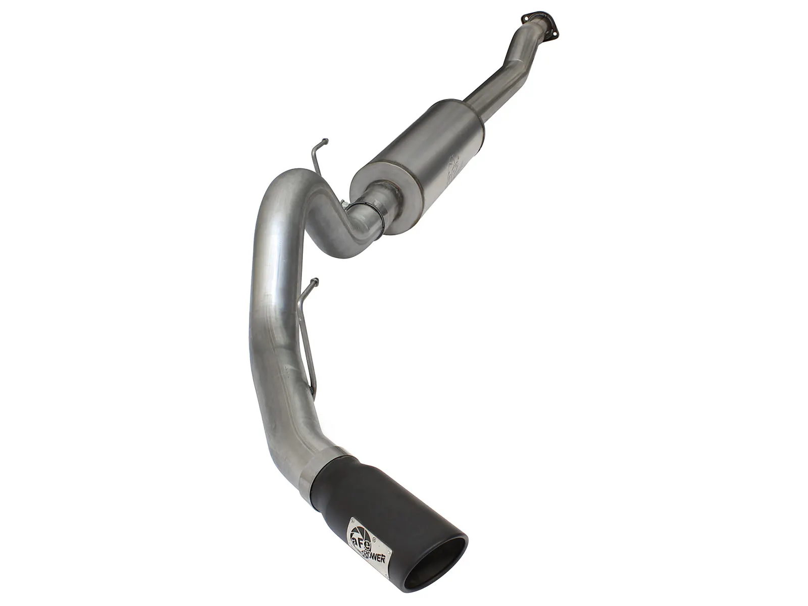 Single exit exhaust with round muffler and large 6" exhaust tip for F-150 EcoBoost on white background