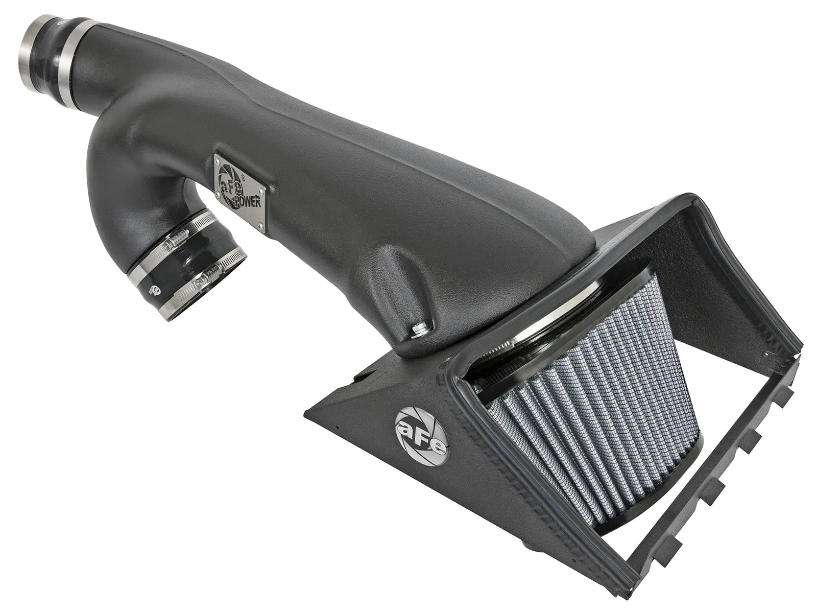 Intake for 2012-2024 Ford F-150 EcoBoost with grey filter, open design, plastic large tubes on white background 