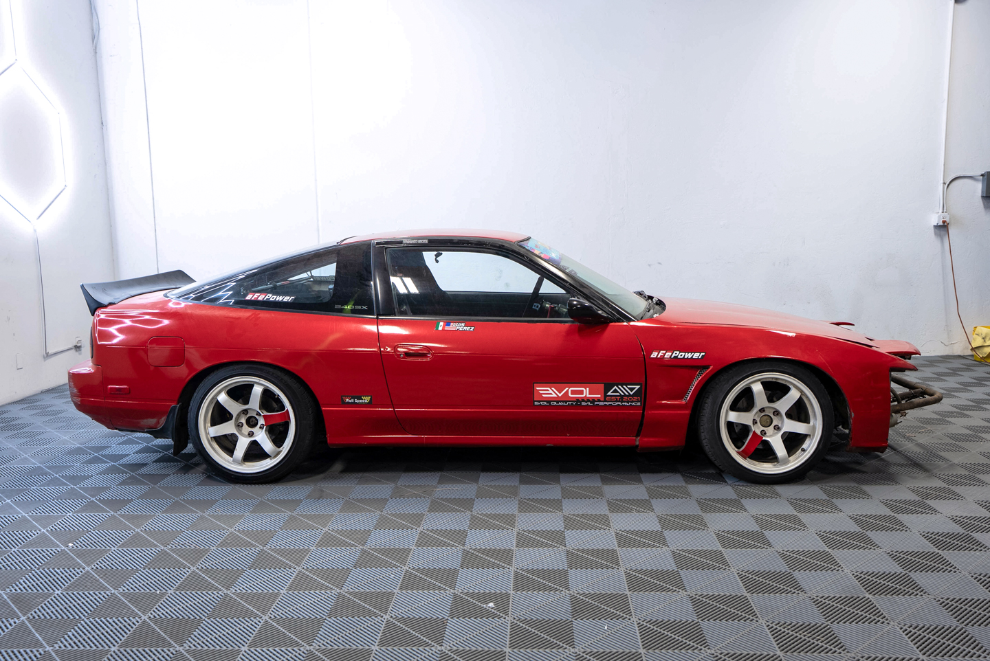 Luis Perez aFe Throtl Nissan 240sx Drift Car Red Before in Throtl Garage