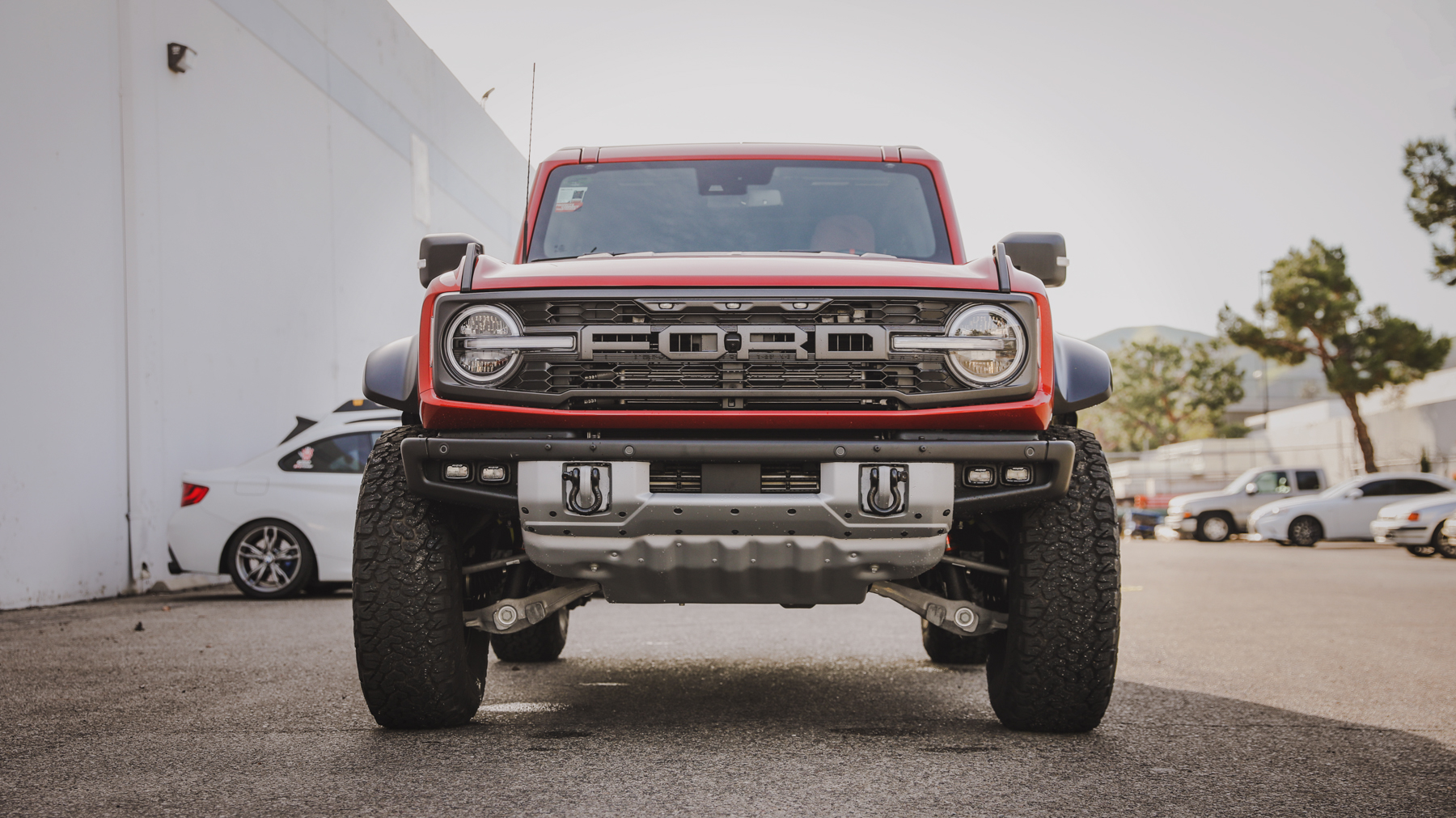 Front shot of Red Ford Bronco Raptor