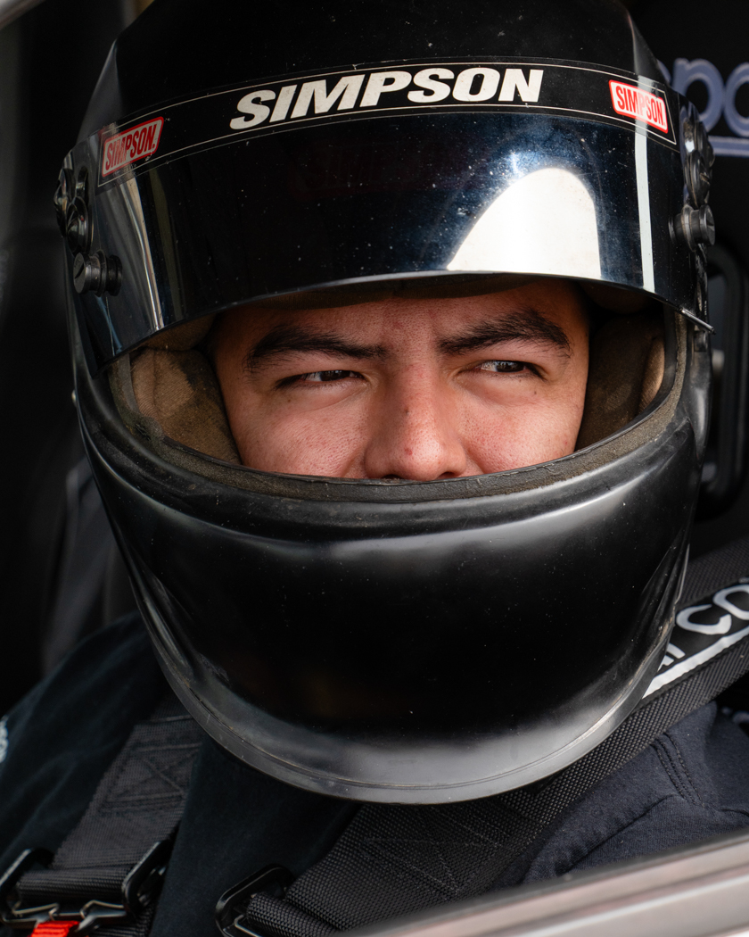 Close up of Luis Perez with helmet