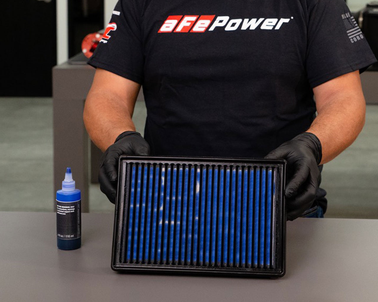 Right after oiling aFe air filter with blue oil 
