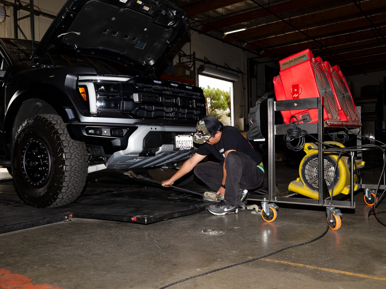 Strapping Ford F-150 Raptor down to dyno