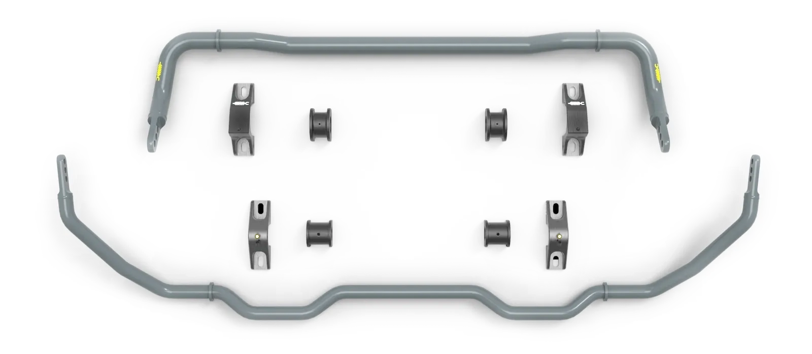 440-901001-g_5-1-Sway-Bar-Set-Tesla-3 Grey front and rear aftermarket aFe sway bars and bushings for Tesla 3 Electric Car on white background