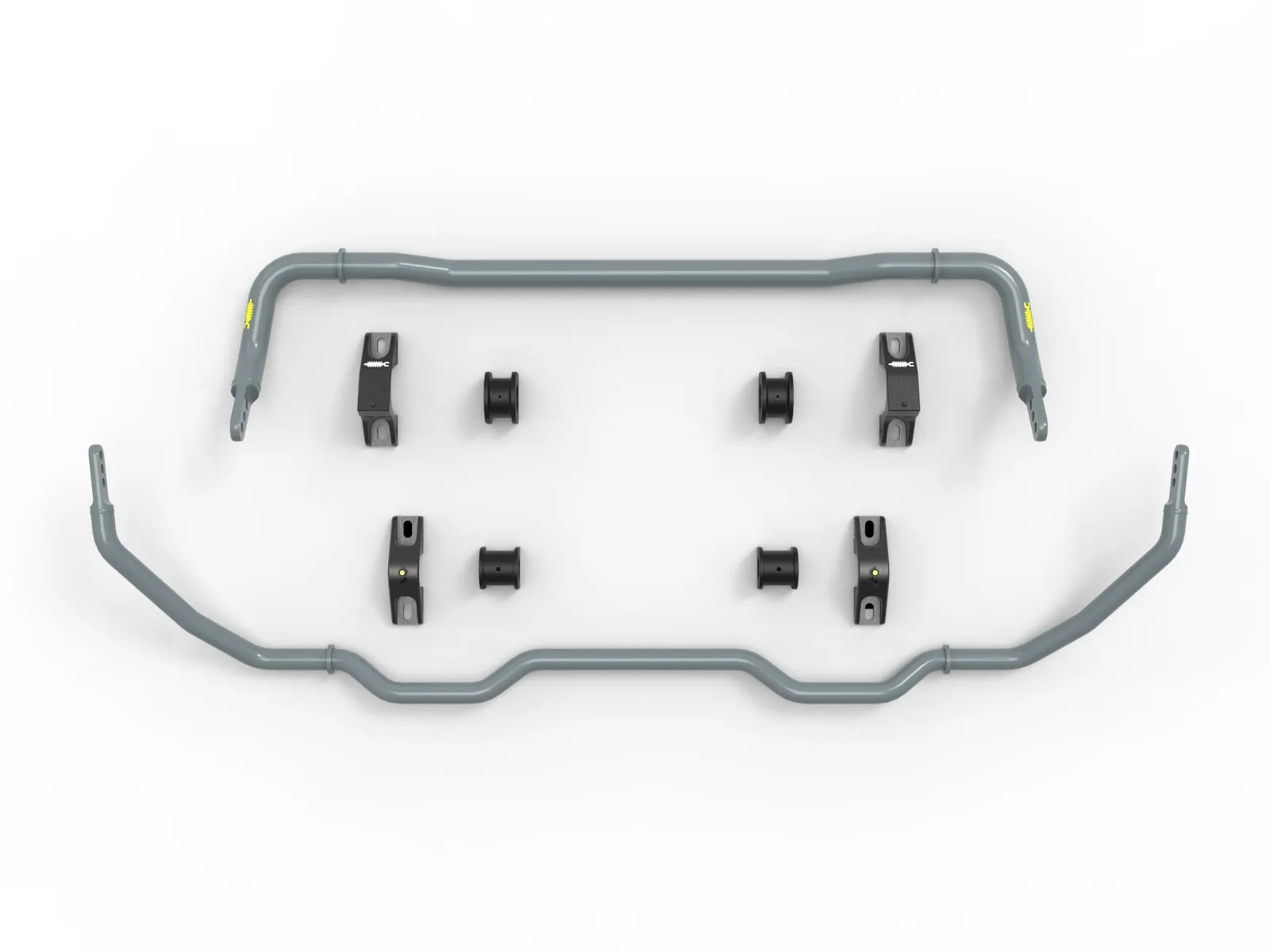 440-901001-g_5-Sway-Bar-Set-Tesla-3 Grey front and rear aftermarket aFe sway bars and bushings for Tesla 3 Electric Car on white background